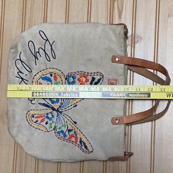 Brighton Embroidered Fly Like A Butterfly Flutterby Canvas Tote Messenger Bag - Picture 5 of 16